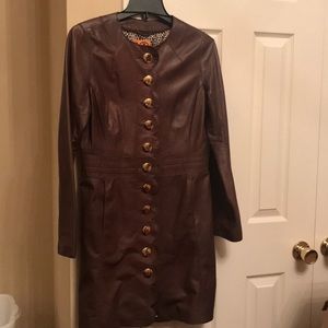 Chocolate brown leather coat blazer